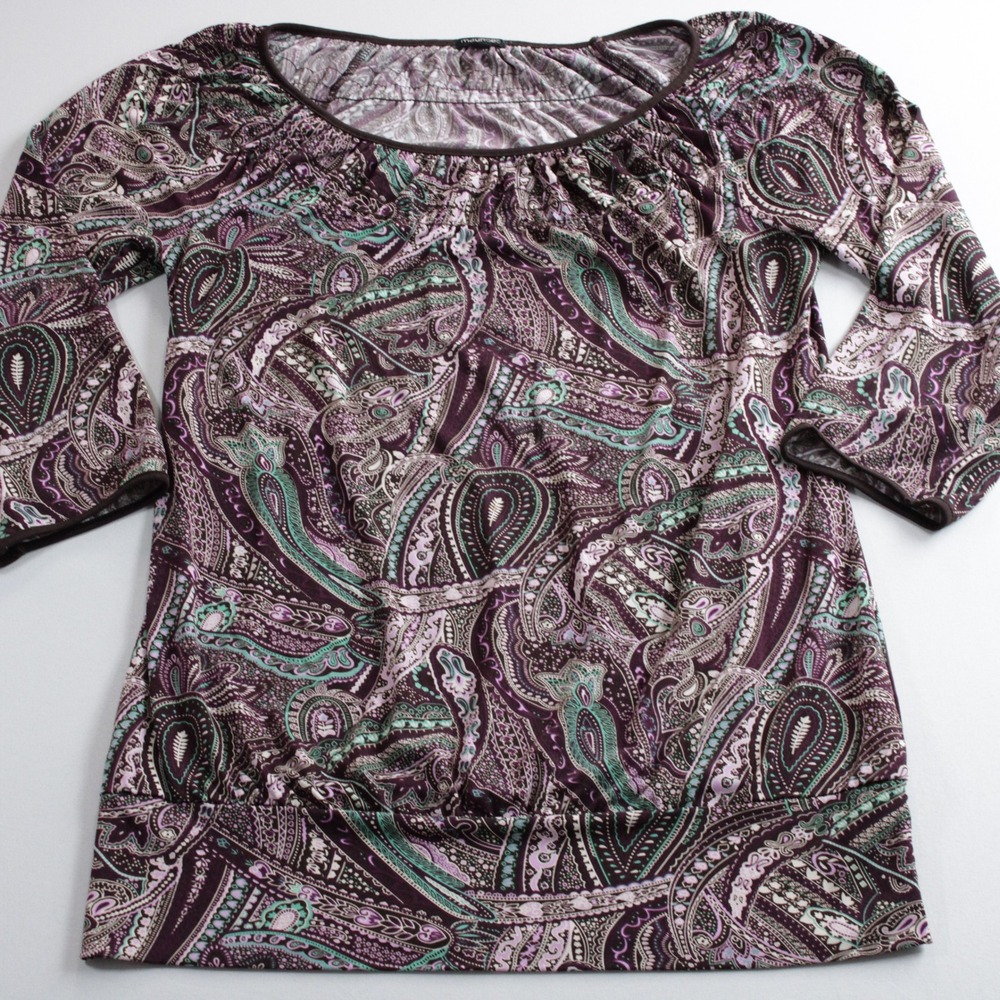 Maurices M Purple Paisley 3/4 Sleeve Scoop Neck Boho Blouse Top Lightweight Work